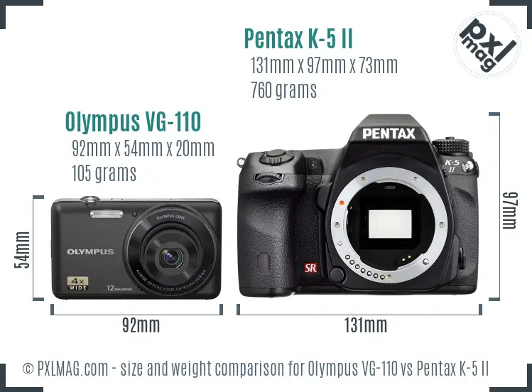 Olympus VG-110 vs Pentax K-5 II size comparison