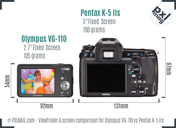 Olympus VG-110 vs Pentax K-5 IIs Screen and Viewfinder comparison