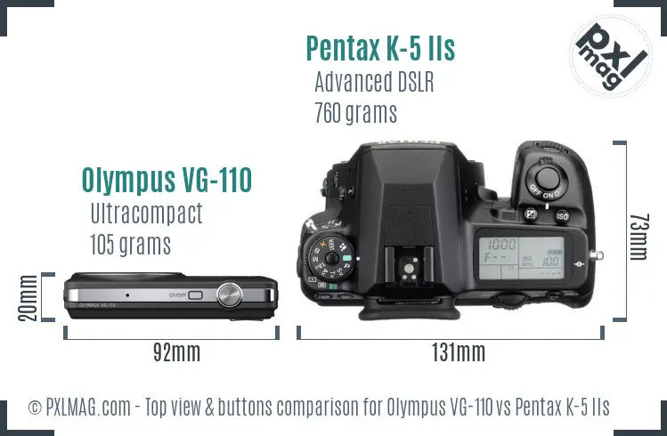 Olympus VG-110 vs Pentax K-5 IIs top view buttons comparison