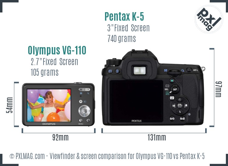 Olympus VG-110 vs Pentax K-5 Screen and Viewfinder comparison