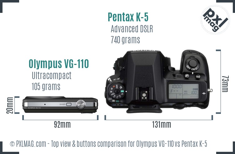 Olympus VG-110 vs Pentax K-5 top view buttons comparison