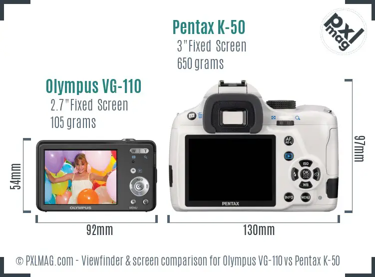 Olympus VG-110 vs Pentax K-50 Screen and Viewfinder comparison