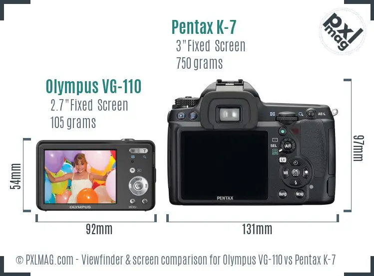 Olympus VG-110 vs Pentax K-7 Screen and Viewfinder comparison