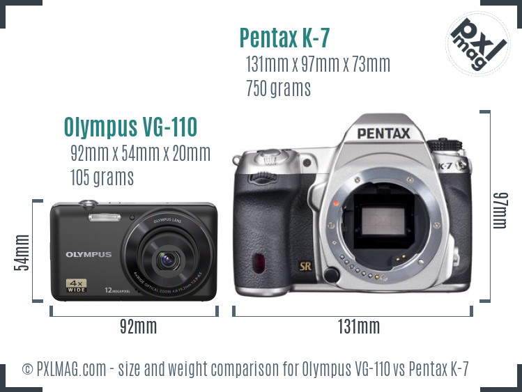 Olympus VG-110 vs Pentax K-7 size comparison