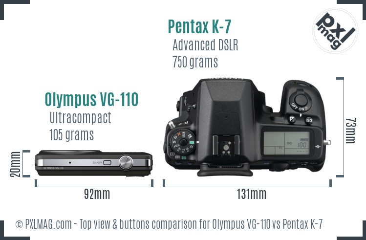 Olympus VG-110 vs Pentax K-7 top view buttons comparison