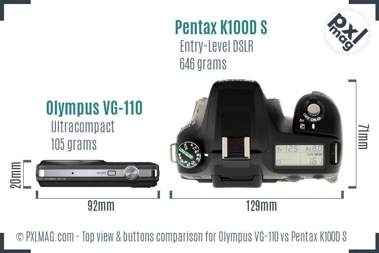 Olympus VG-110 vs Pentax K100D S top view buttons comparison