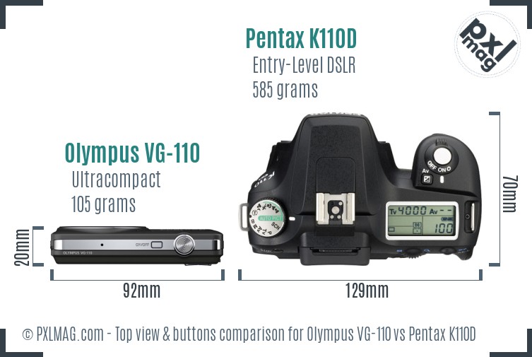 Olympus VG-110 vs Pentax K110D top view buttons comparison