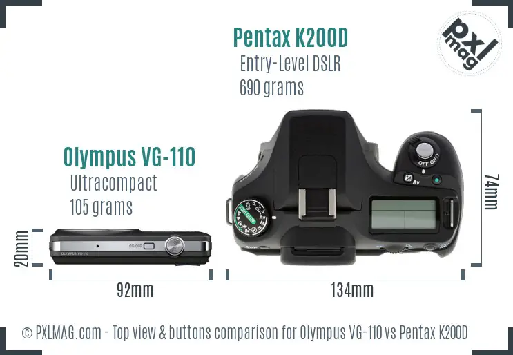 Olympus VG-110 vs Pentax K200D top view buttons comparison