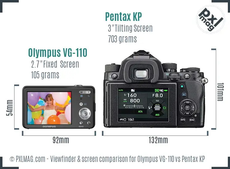 Olympus VG-110 vs Pentax KP Screen and Viewfinder comparison