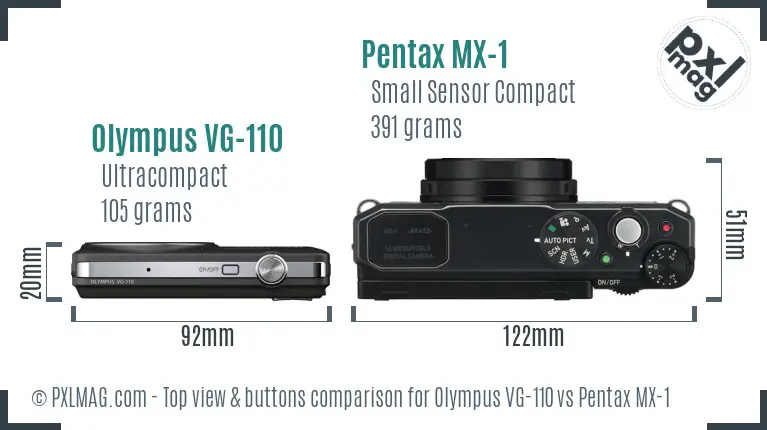 Olympus VG-110 vs Pentax MX-1 top view buttons comparison Olympus VG-110 vs Pentax MX-1 top view buttons comparison