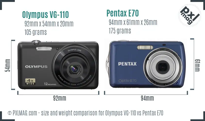 Olympus VG-110 vs Pentax E70 size comparison