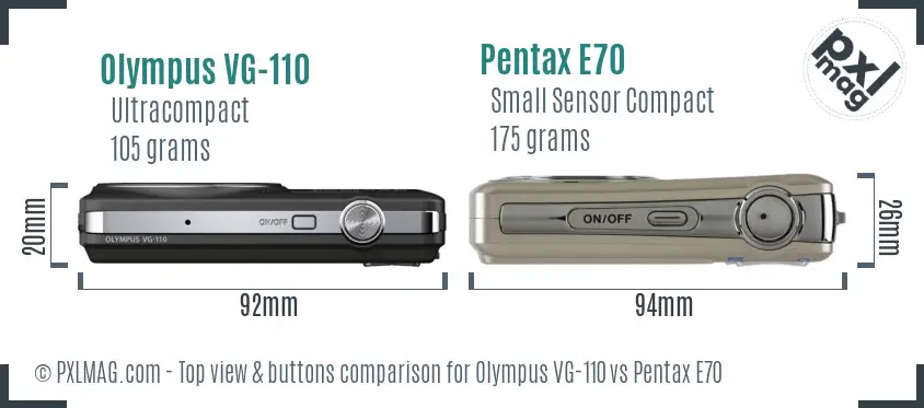 Olympus VG-110 vs Pentax E70 top view buttons comparison