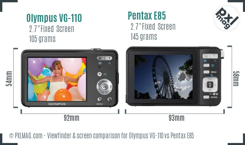 Olympus VG-110 vs Pentax E85 Screen and Viewfinder comparison