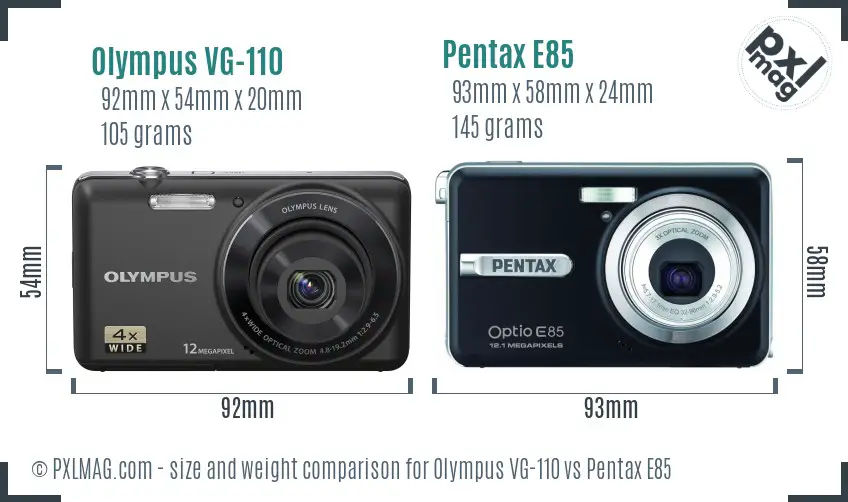 Olympus VG-110 vs Pentax E85 size comparison