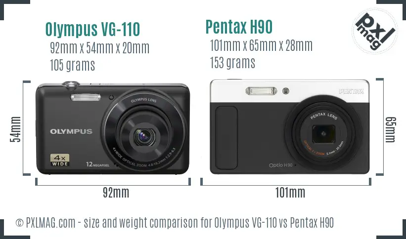 Olympus VG-110 vs Pentax H90 size comparison