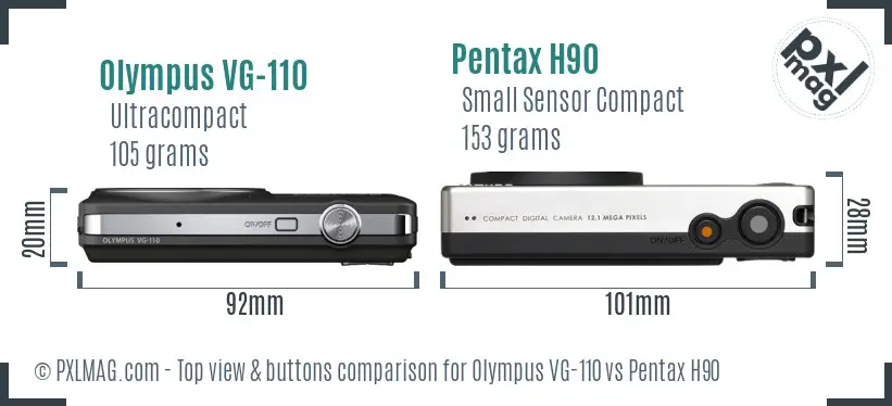 Olympus VG-110 vs Pentax H90 top view buttons comparison