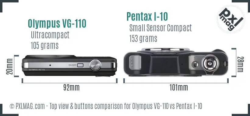 Olympus VG-110 vs Pentax I-10 top view buttons comparison