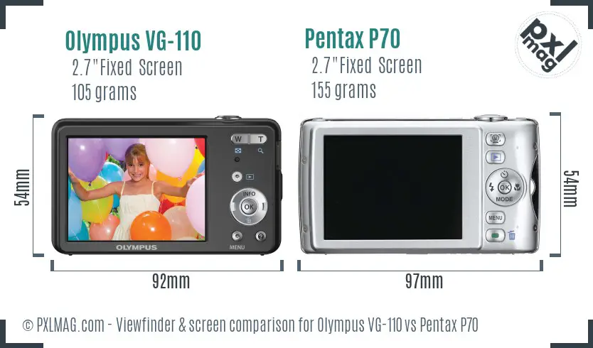 Olympus VG-110 vs Pentax P70 Screen and Viewfinder comparison