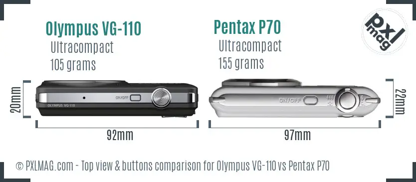 Olympus VG-110 vs Pentax P70 top view buttons comparison