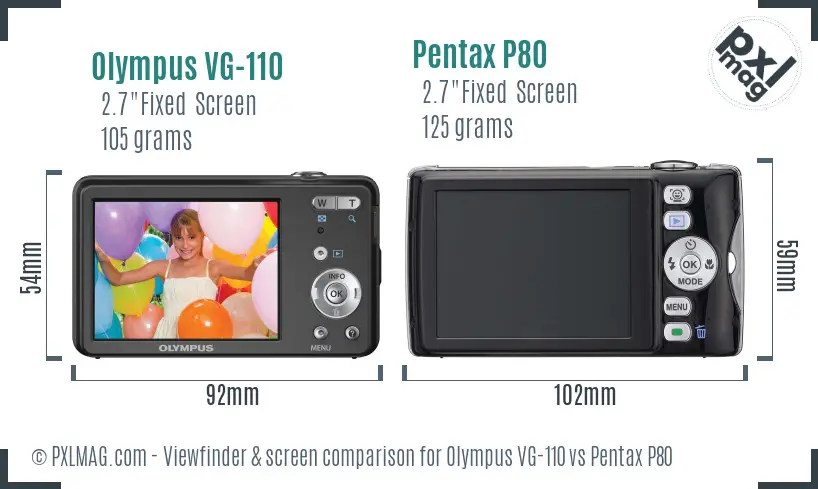 Olympus VG-110 vs Pentax P80 Screen and Viewfinder comparison