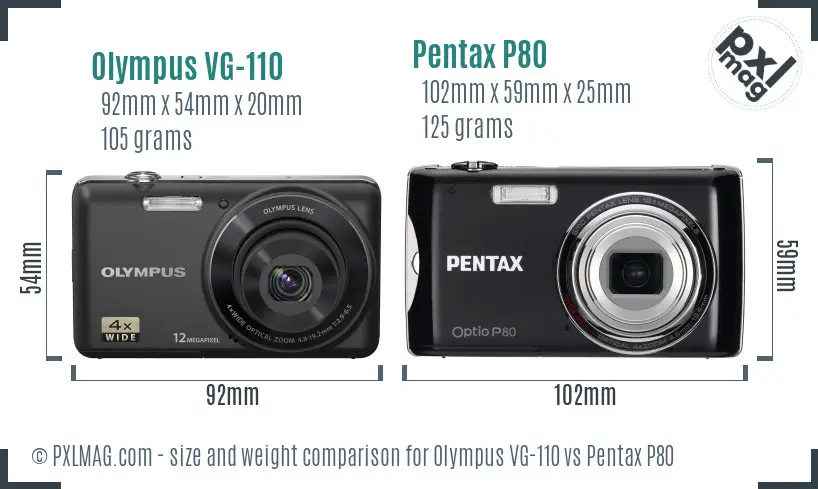 Olympus VG-110 vs Pentax P80 size comparison