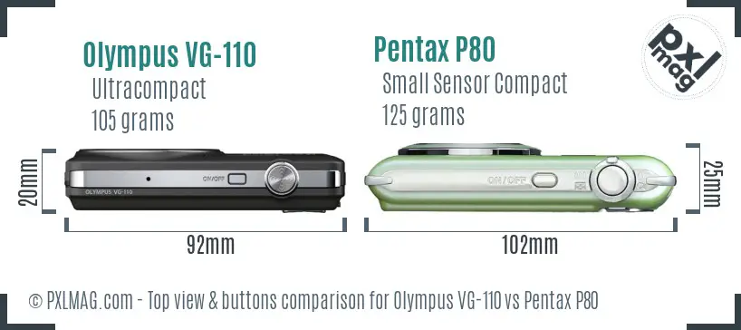 Olympus VG-110 vs Pentax P80 top view buttons comparison