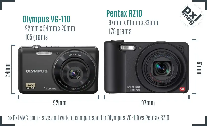 Olympus VG-110 vs Pentax RZ10 size comparison