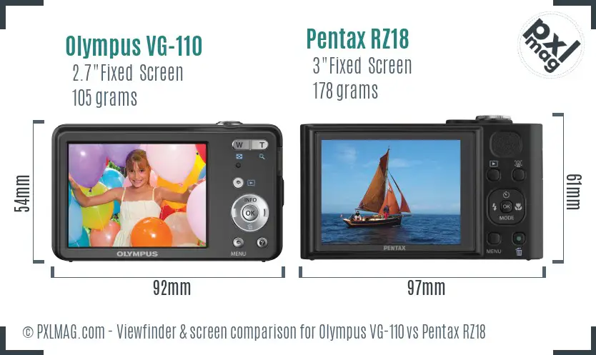 Olympus VG-110 vs Pentax RZ18 Screen and Viewfinder comparison