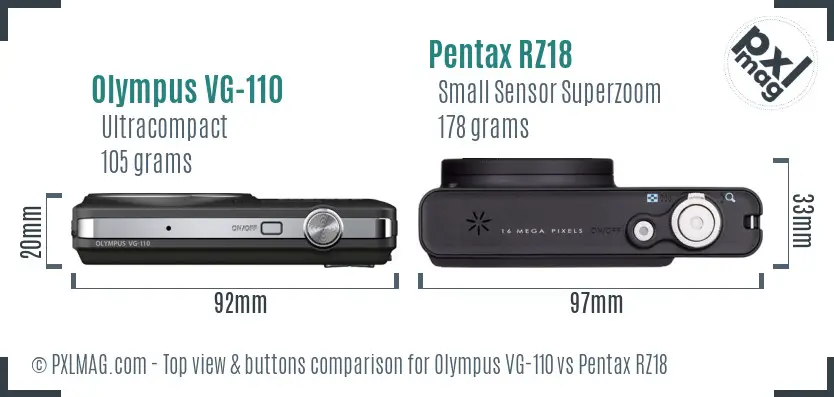 Olympus VG-110 vs Pentax RZ18 top view buttons comparison