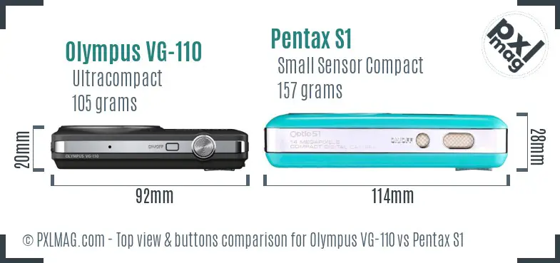 Olympus VG-110 vs Pentax S1 top view buttons comparison