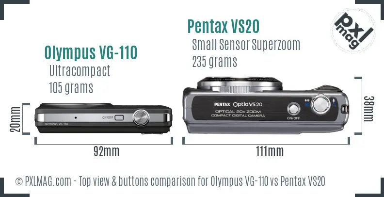 Olympus VG-110 vs Pentax VS20 top view buttons comparison