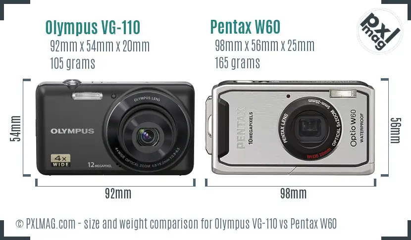 Olympus VG-110 vs Pentax W60 size comparison