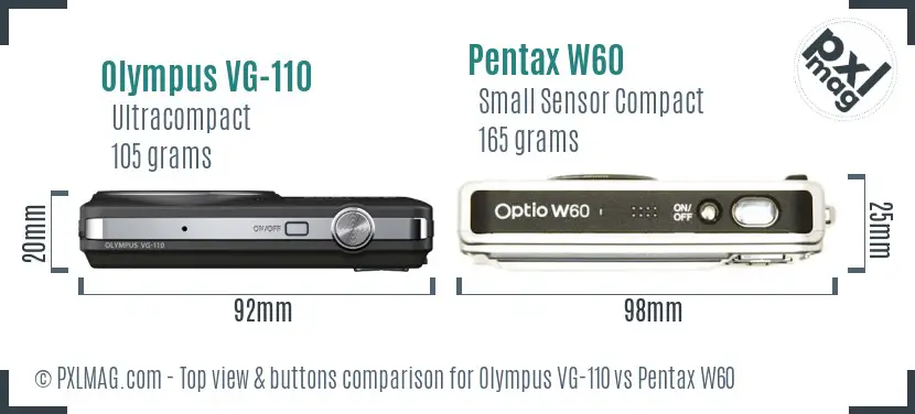 Olympus VG-110 vs Pentax W60 top view buttons comparison