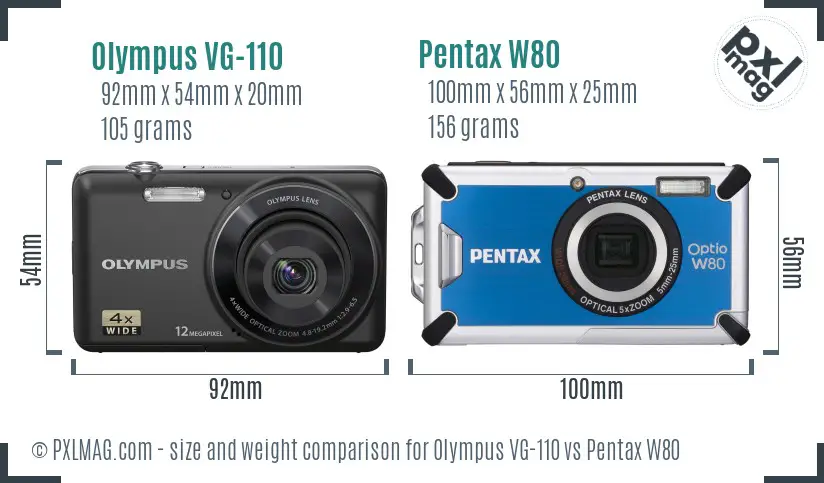 Olympus VG-110 vs Pentax W80 size comparison