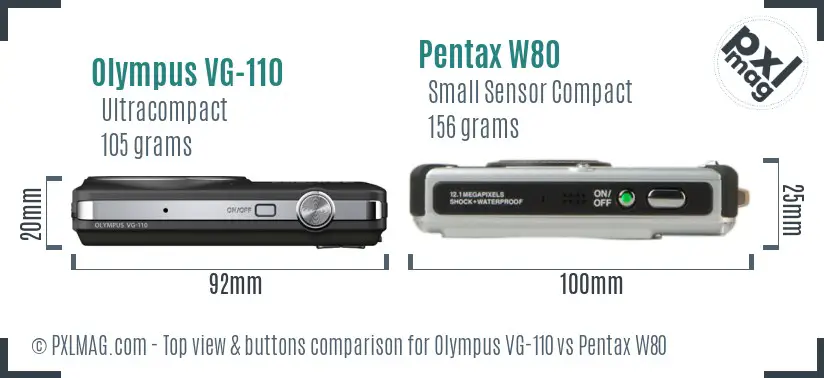 Olympus VG-110 vs Pentax W80 top view buttons comparison