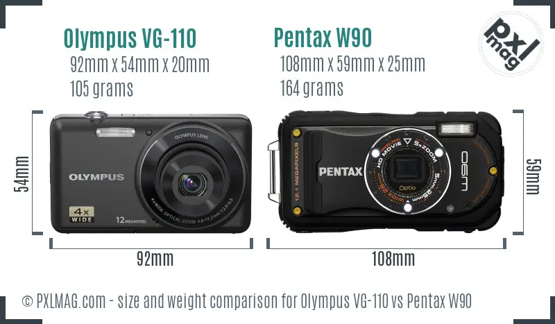 Olympus VG-110 vs Pentax W90 size comparison