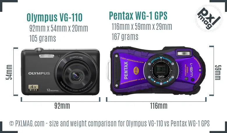 Olympus VG-110 vs Pentax WG-1 GPS size comparison Olympus VG-110 vs Pentax WG-1 GPS size comparison