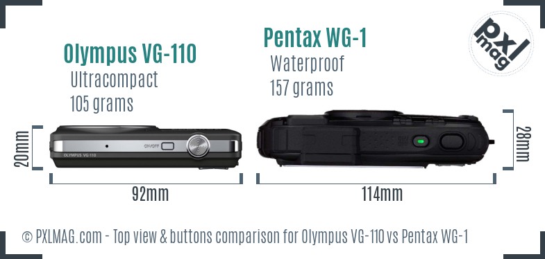 Olympus VG-110 vs Pentax WG-1 top view buttons comparison