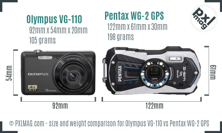 Olympus VG-110 vs Pentax WG-2 GPS size comparison