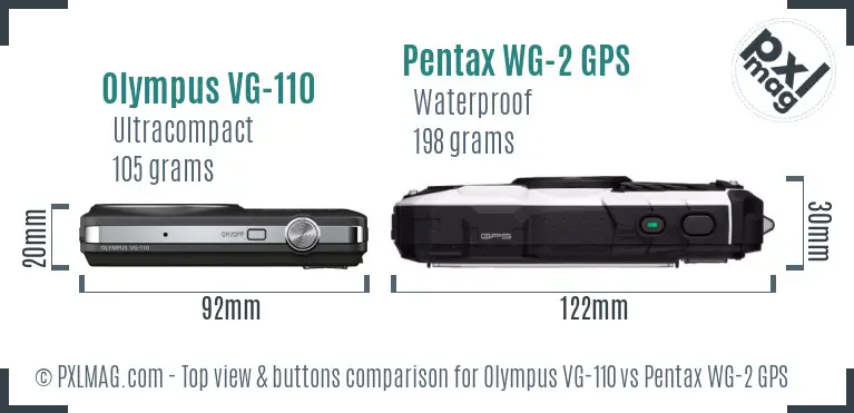 Olympus VG-110 vs Pentax WG-2 GPS top view buttons comparison