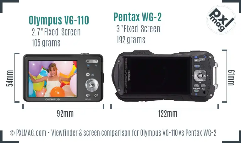 Olympus VG-110 vs Pentax WG-2 Screen and Viewfinder comparison