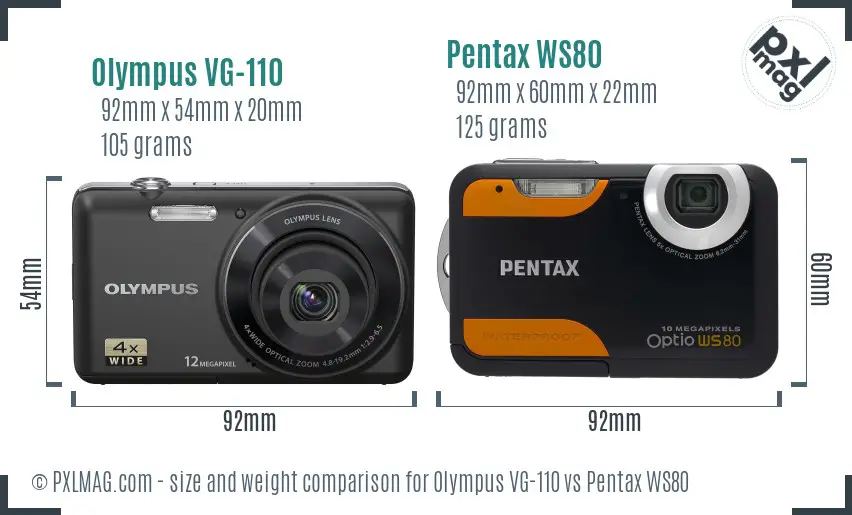 Olympus VG-110 and Pentax WS80 size and ergonomic comparison