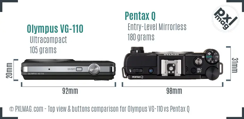 Olympus VG-110 vs Pentax Q top view buttons comparison