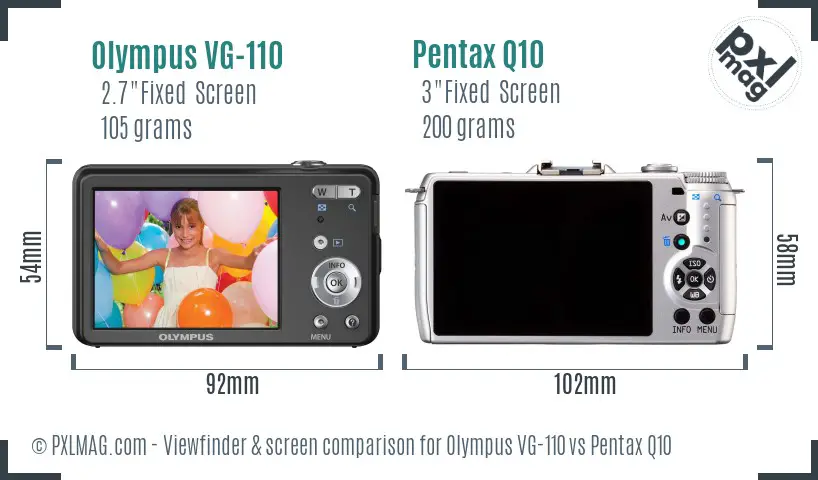 Olympus VG-110 vs Pentax Q10 Screen and Viewfinder comparison