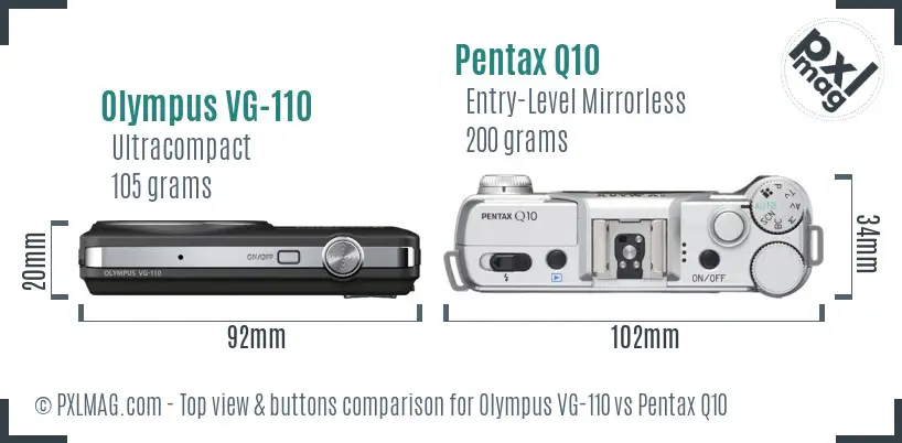 Olympus VG-110 vs Pentax Q10 top view buttons comparison