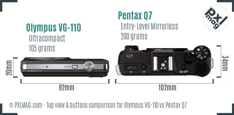 Olympus VG-110 vs Pentax Q7 top view buttons comparison