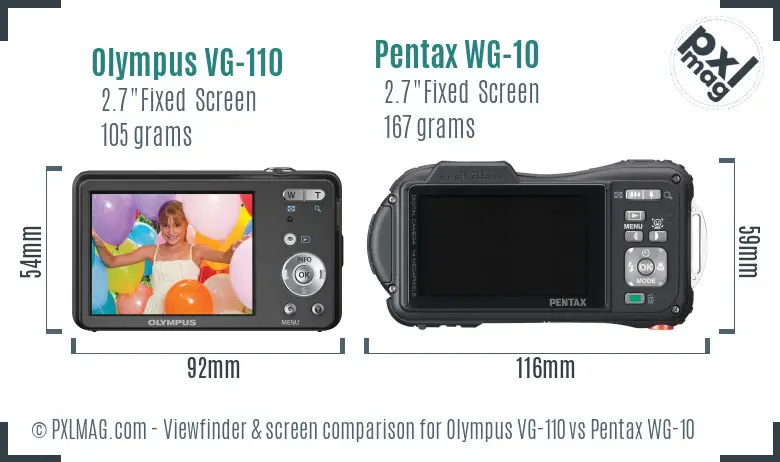 Olympus VG-110 vs Pentax WG-10 Screen and Viewfinder comparison