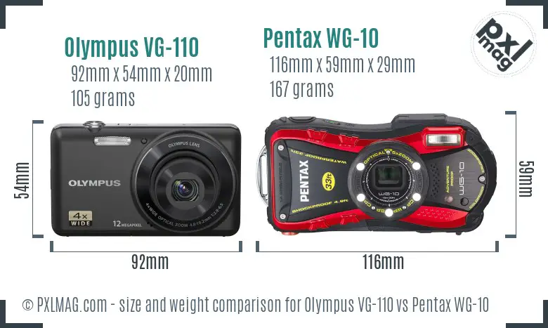 Olympus VG-110 vs Pentax WG-10 size comparison