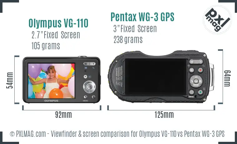 Olympus VG-110 vs Pentax WG-3 GPS Screen and Viewfinder comparison