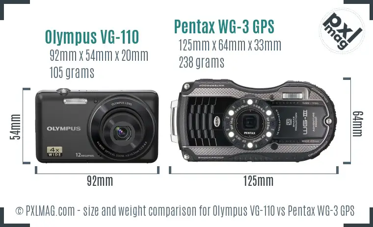 Olympus VG-110 vs Pentax WG-3 GPS size comparison